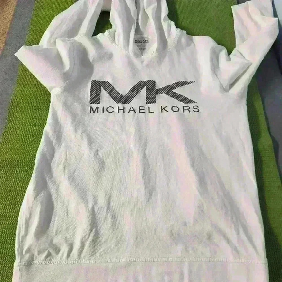 Michael Kors white,  long sleeve, lightweight, women's hooded shirt size small - Picture 7 of 9